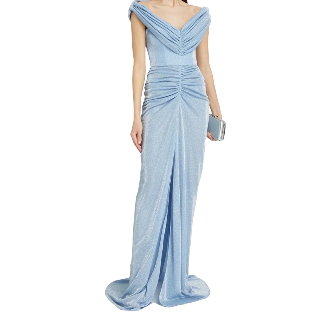 Rhea Costa Ruched Glittered Gown